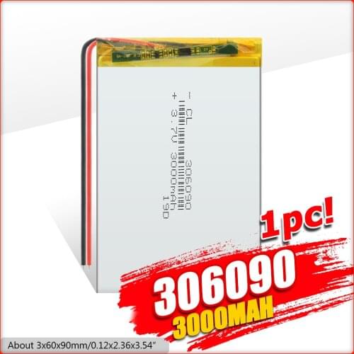 3.7V 3000mah 306090 lithium polymer battery For Tablet mobile power Bluetooth Headset MP4 MP5 GPS PSP MID Rechargeable