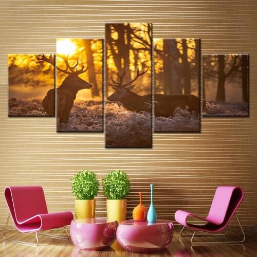 5 piece HD canvas Animal two Deer in forest Canvas picture painting decor print Modular poster wall art Living Room Home Decor