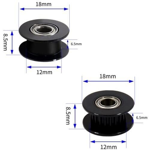 10Pcs Black Aluminum GT2 6mm Width 20 Tooth Teeth/Smooth 2GT Timing Idler Pulley Pully Double Bearing Bore=3mm/5mm