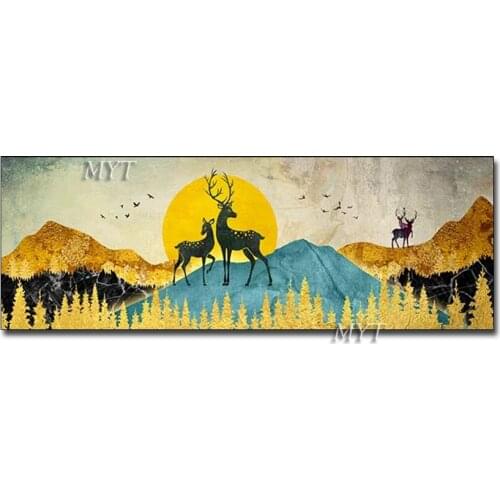 Free Shipping Deer On Mountain Unframed Painting Flowing Big Paint Fashion Tableaux Living Room Nordic Wall Art Decor