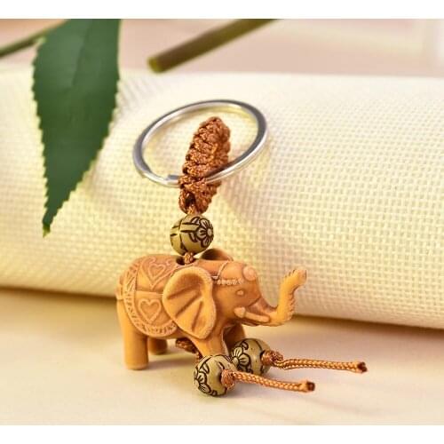 Women Men Lucky Wooden Elephant Carving Pendant Keychain Religion Chain Key Ring Keyring Jewelry Wholesale Cute Keychain 2021