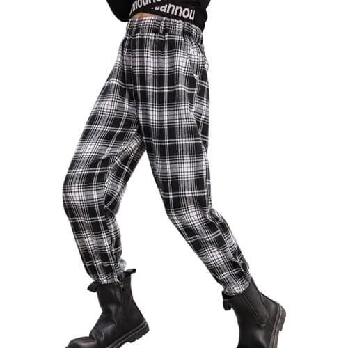 Cargo Pants Girls Casual Trousers Plaid Pattern Cargo Pant Children Spring Autumn Kids Girls Clothes 5 7 9 11 13 Years