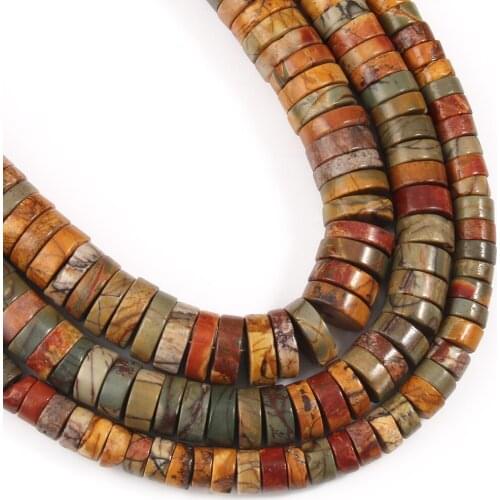 Natural Stone Beads Picasso Jaspers Rondelle Loose Spacer Beads for DIY Jewelry Making Bracelet Charms Accessories 15'' 6 8 10mm