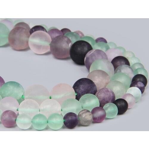 Natural Matte Green Purple Fluorite Beads Round Gem Stone Loose 4 6 8 10 12 MM Spacer BeadS for Jewelry Making Bracelet Accessry
