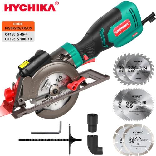 HYCHIKA Mini Circular Saw, 750W Laser Guide Electric Circular Saw, 3500RPM Saw Power Tool with 6 Blades