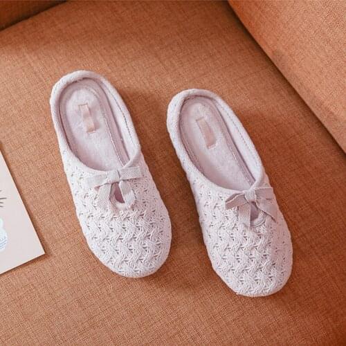 Japanese Style Girl Indoor Slippers Winter Warm Slippers Mute Non-slip Floor Knitting Slippers Rubber Bottom Slippers Pink
