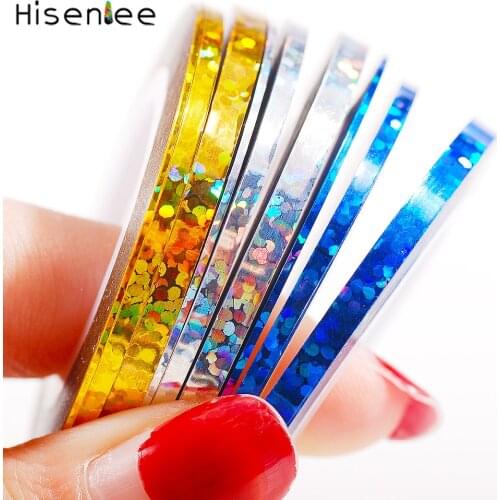 Hisenlee 3 Rolls 1MM 2MM 3MM Nail Art Glitter Stripping Tape Line Strips Decor Tools Nail Adhesive Stickers Decals Manicure