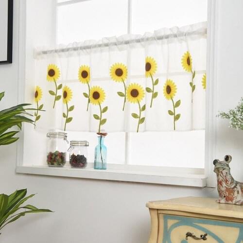 80%HOTCurtain Sunflower Embroidered Decorative Polyester Short Sheer Curtain for Home