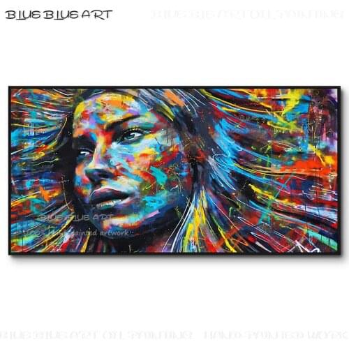 Artist Pure Hand-painted High Quality Abstract Woman Face Acrylic Painting Gorgeous Colors Woman Figure Picture Woman Painting
