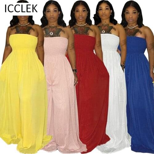 ICCLEK Wholesale Items Plus Size Summer Women Fashion Sexy Pleated Tube Top Solid Color Sleeveless Jumpsuit