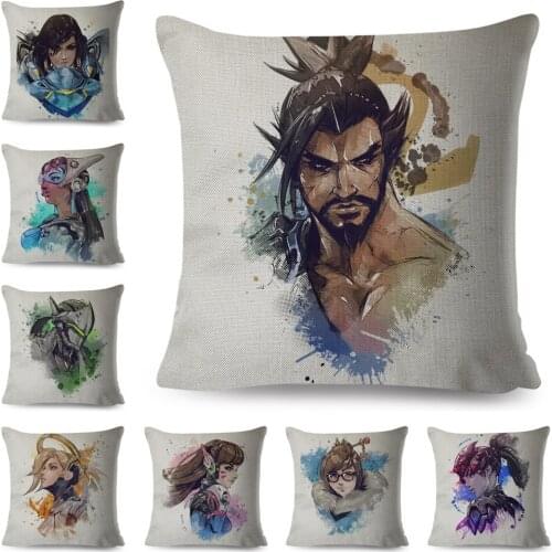 Chinese Ink Classic Game Pillow Case Decor Cartoon Print Cushion Cover for Sofa Home Car Polyester Pillowcase 45x45cm