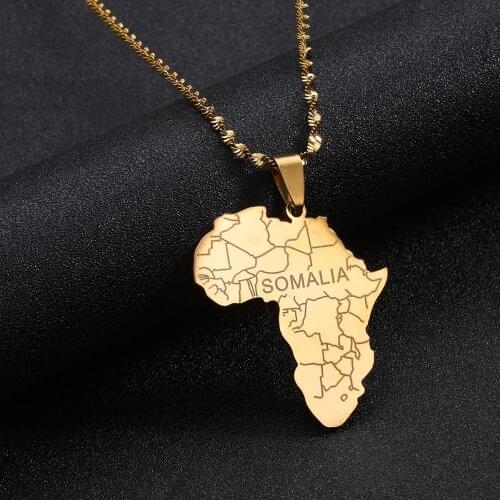 Stainless Steel Trendy Africa Map With Somalia Pendant Necklaces For Women Men African Maps Chain Jewelry