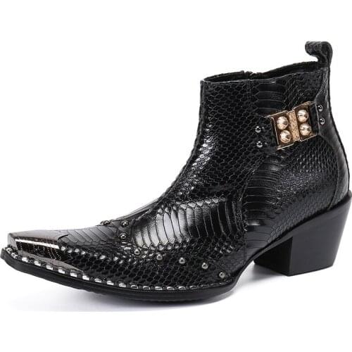 Winter Casual New Mens Classic Fashion Shoes Personalized Cowhide Leather Crocodile Pattern Retro Snow Mens Boots