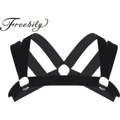 Men Leather Harness Elastic Adjustable Shoulder Straps Party Nightclub Erotic Harness Belt Chest Metal O-rings Leather Harness