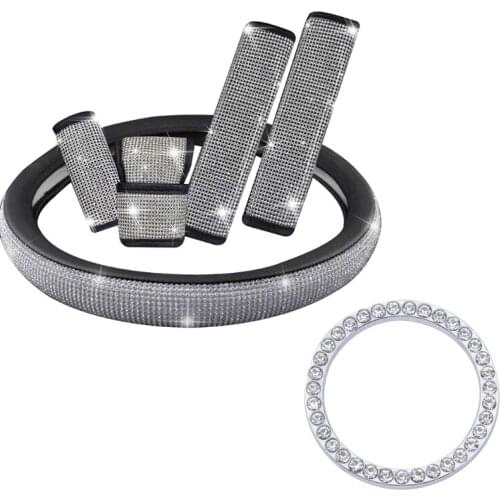 Blingbling Car Accessories Set for Women Girls Diamond Steering Wheel Cover Rhinestones Gear Shift Konb Handbrake Cover