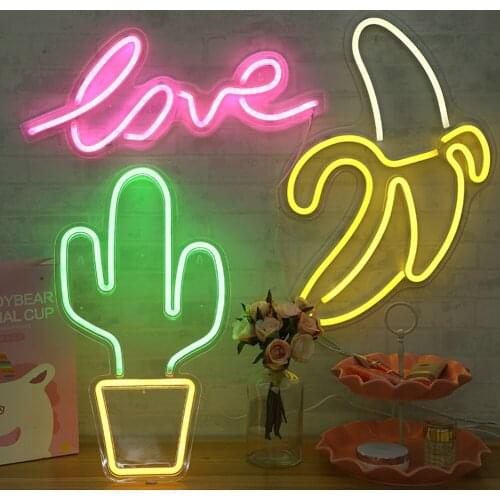 Neon Light Sign LED Bulb Tabletop Night Light Colorful USB Hanging Desk Neon Lamp Holiday Home Wall Ornament Kids Gifts
