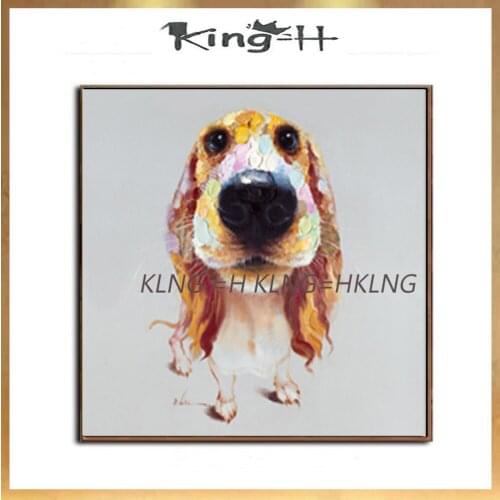 Perro adorable moderno hecho a mano, decoración abstracta, Animal encantador, pintura al óleo sobre lienzo, arte de pared para d