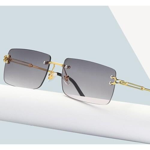 Vintage Fashion 2021 New Sunglasses Rimless Frameless Rectangle Shades Gradient UV400 Summer Traveling Sun Glasses for Women