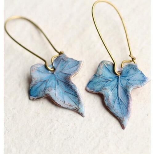 Wholesale New Trendy Blue Maple Leaf Drop Earrings for Women Boho Jewelry Immortal Flower Leaves Gold Color Hook Dangle Earrings