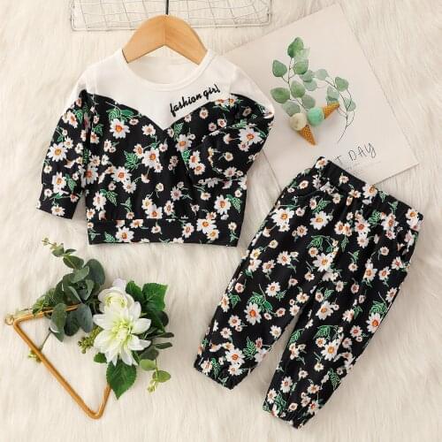 Autumn Winter Girls Clothing Set Floral Pullover Daisies Long Sleeve Tops Pants Clothes Casual Suit Toddler Infant Girl Outfits