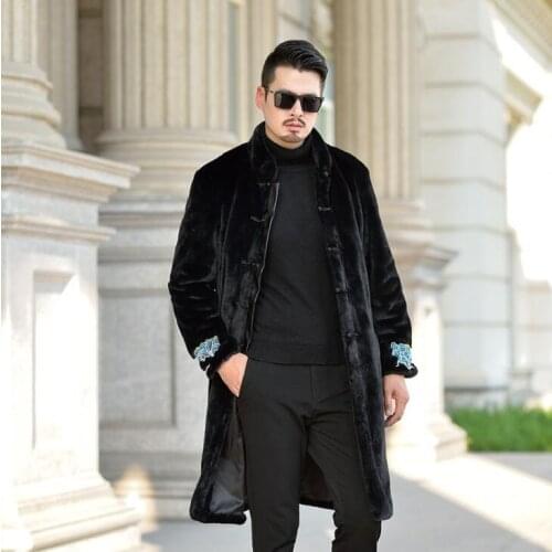 Autumn faux mink leather jacket mens winter thicken warm fur leather coat men jackets jaqueta de couro stand collar black