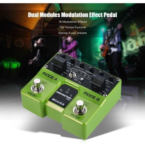 MOOER MODFACTORY Pro Dual Modules Modulation Guitar Effect Pedal 16 Modulation Effects Tap Tempo Function with Dual Footswitches
