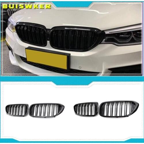 Front Bumper Grill For BMW 5 Series M5 G30 G31 520i 530i 540i ABS 2-slat Gloss Black Front Kidney Grille