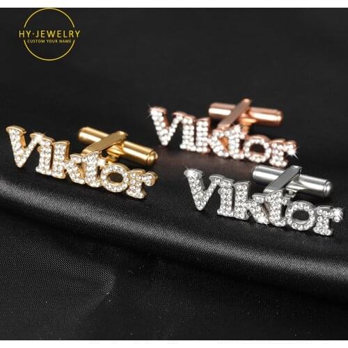 Personalized Iced Out Name Cufflink Custom Stainless Steel Initials Cuff links Buttons Men Shirt Cufflink Jewelry Christmas Gift