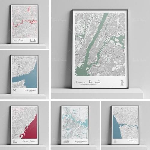 New York Manhattan NY City Map Landmark Print Poster
