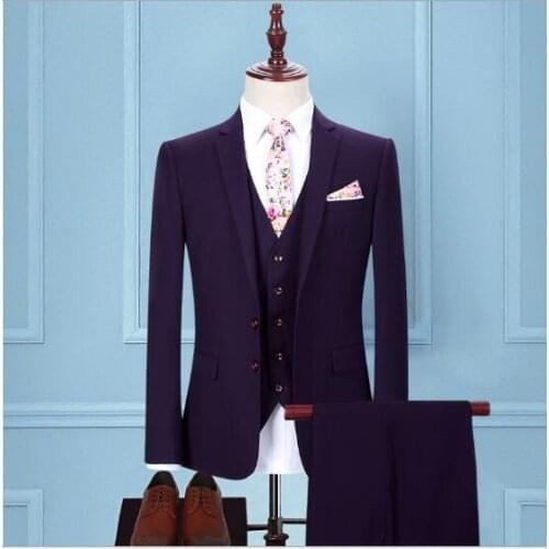 Drop Shipping 2019 Latest Coat Pant Designs Purple Business Men Suit Groom Wedding Suits Slim Fit 3 Piece Tuxedo Prom Blazer