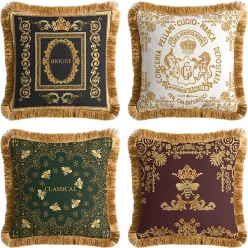 Luxury Classical British Geometric Tassel Cushion Cover Pillow Cover Pillowcase Decorative Sofa Throw Pillow Living Room Car
