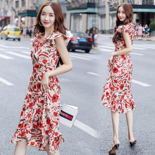 Chiffon dress 2021 new wave point the summer harvest show thin waist temperament super sweet little popular dress tide