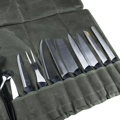 Portable Kitchen Cooking Chef Knife Bag Roll Bag Carry Case Bag Kitchen Cooking Tool Durable Storage 10 Pockets Green