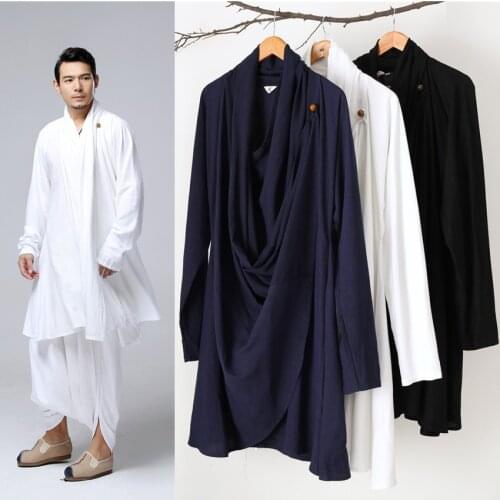Loose Style Plus Size Men Chinese Traditional Costumes Taichi Uniform Breathable V-neck Kung Fu Tang Suit Male Linen Gown