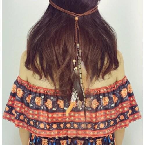 2020 Bohemian Retro Style Feather Headband Hair Accessories Festival Women Hippie Adjustable Headdress Peacock Feather Hair Band