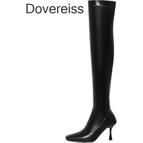 Dovereiss Fashion Womens Shoes Winter Sexy Zipper New Concise Square Toe Over The Knee boots Stilettos Heels 40 41 42 43