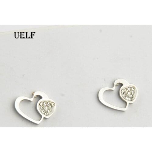 Uelf Silver Color Simple Stud Earrings For Girls Women Gift Personalized Hollow Heart Sweet Wedding Party Jewelry