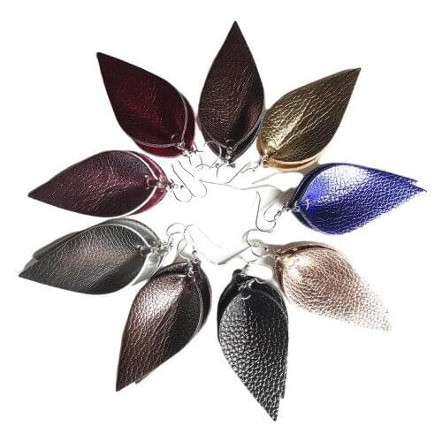 Double Side Glitter Gold And Rose Gold Leather Teardrop Earrings For Women Large Leaf Earrings Valentines Day Gift