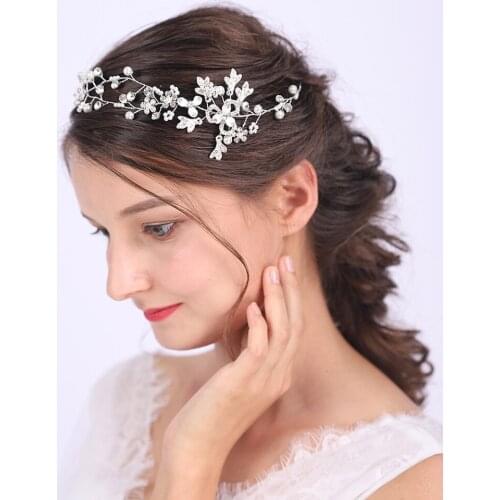 Chic Flower Crystal Pearls Silver Rose Gold Headwear Wedding Ornaments Beauty soft Bride Accessories for women