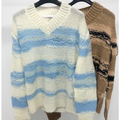 2021 New Spring Casual Ladies Sweater Loose Striped High Quality Women Sweater Fashion Elegant Cotton Female Sweater T101