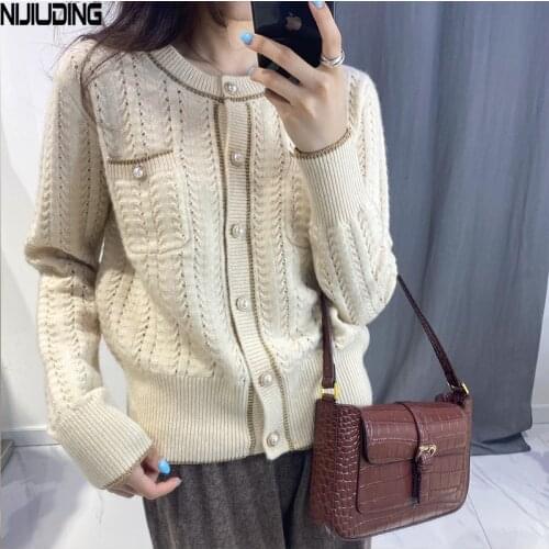 French Retro Sweater Tops 2021 New Autumn Winter Single-Breasted O-Neck Knitted Coats Female Striped Cardigan Crop Top For Women