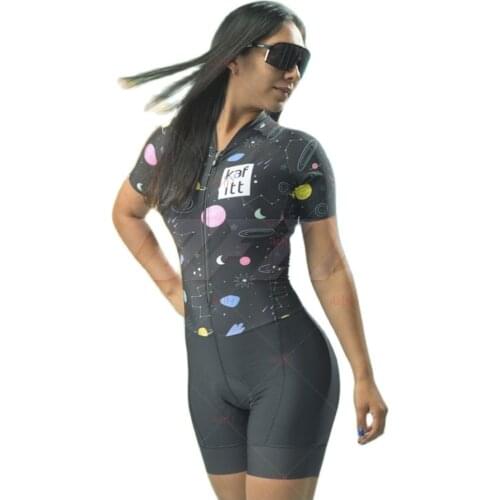 Feminine Cycling Set Short Jumpsuit Kafitt-Womens Cycling Jumpsuit Free Shipping Short Sleeve Jersey Gel Pad Wholesale Clothing