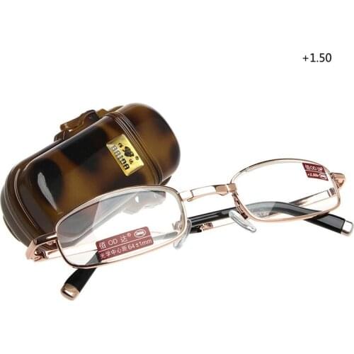 1PC Mini Foldable Reading Glasses Metal Full Frame Case Eyeglass +1.00 to +4.00