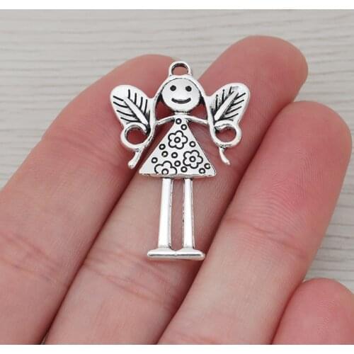 10 x Tibetan Silver Angel Girl Fairy Charms Pendants for Necklace Jewelry Making Findings 36x24mm