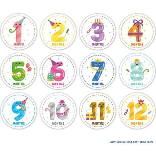 67JC 12 Pcs Baby Monthly Milestone Stickers Newborn Belly Decals Shower Gift Idea or Scrapbook Photo Keepsake