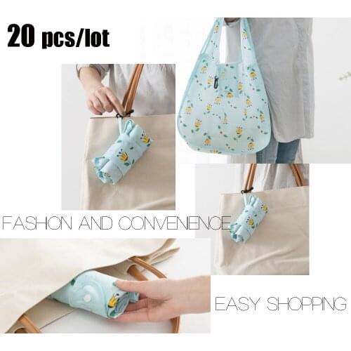 20 pcs/lot Reusable Women Collapsible Travel Grocery Pouch Portable Durable Tote Recycle Handbag Home Storage Bag