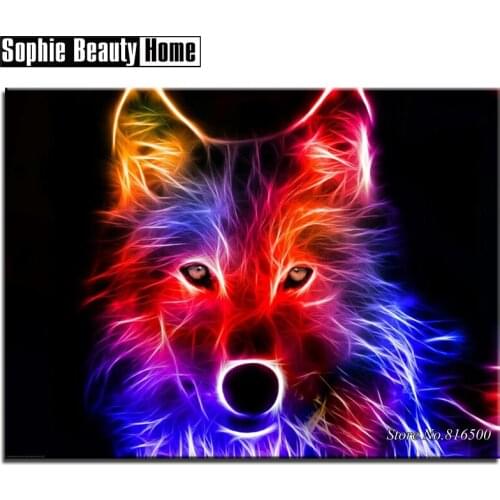 Diy 5D Diamond Painting Animal Colorful Wolf Full Diamond Mosaic Patterns Diamond Embroidery Rhinestones Home Decor 062216