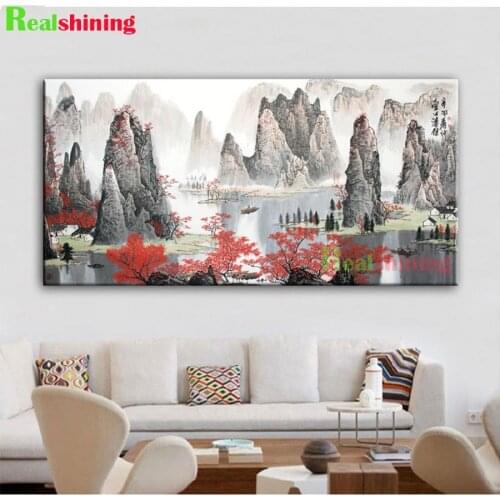 Diamond painting Abstract art, mountain and flowing water landscape cross stitch diamond embroidery mosaic room Decor,N1606