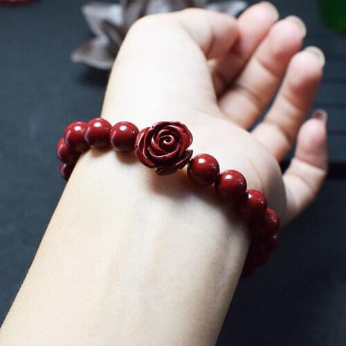 High quality natural cinnabar DIY bead elastic cuff bracelet fashion women men lucky jewelry gift wristband accessories