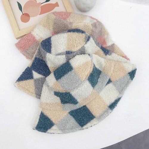 British Style Color Matching Plaid Vintage Fashion Fisherman Hat Autumn and Winter Warm Tide All-Matching Big Brim Hat